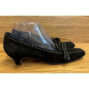 Van Eli Shoes Womens 8.5 Pumps‎ Black White Slip On Leather Heels Bow Vaneli